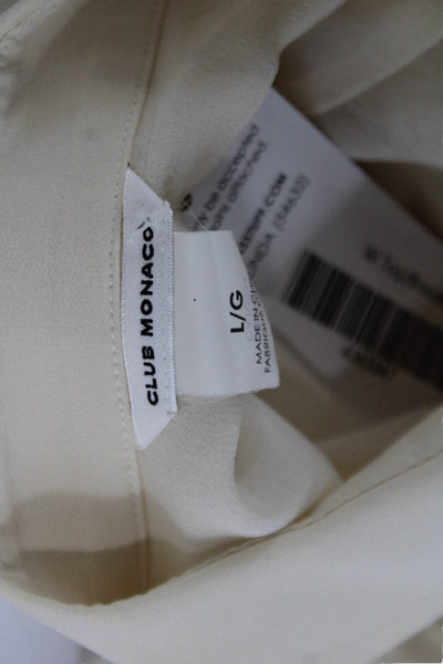 Club Monaco Womens Beige Collared Button Up Blouse Viscose Long Sleeve Size L