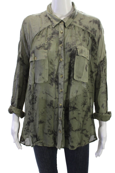 Free People Womens Collared Camouflage Button-Up Long Sleeve Rayon Size M