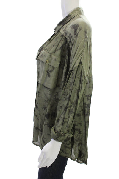 Free People Womens Collared Camouflage Button-Up Long Sleeve Rayon Size M