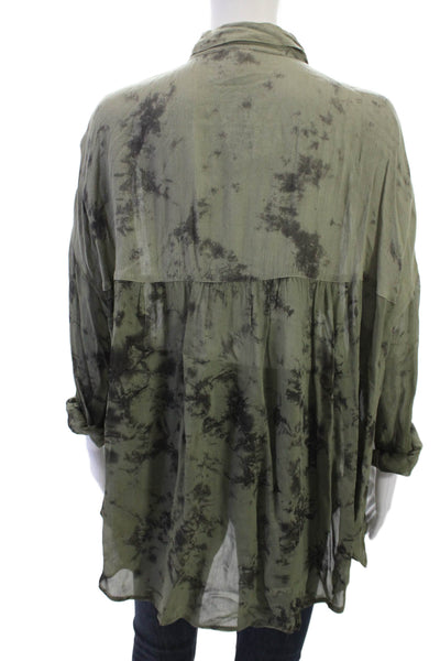 Free People Womens Collared Camouflage Button-Up Long Sleeve Rayon Size M