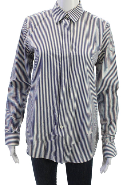 Theory Womens Striped Cotton Collared Button Up Blouse Long Sleeve Size PP