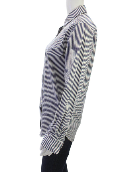 Theory Womens Striped Cotton Collared Button Up Blouse Long Sleeve Size PP