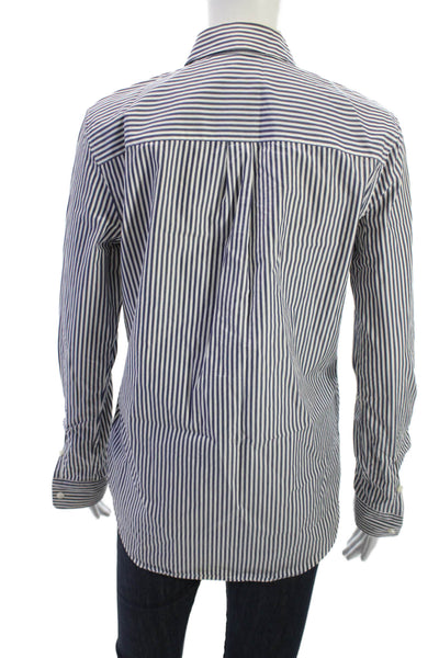 Theory Womens Striped Cotton Collared Button Up Blouse Long Sleeve Size PP