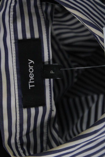 Theory Womens Striped Cotton Collared Button Up Blouse Long Sleeve Size PP