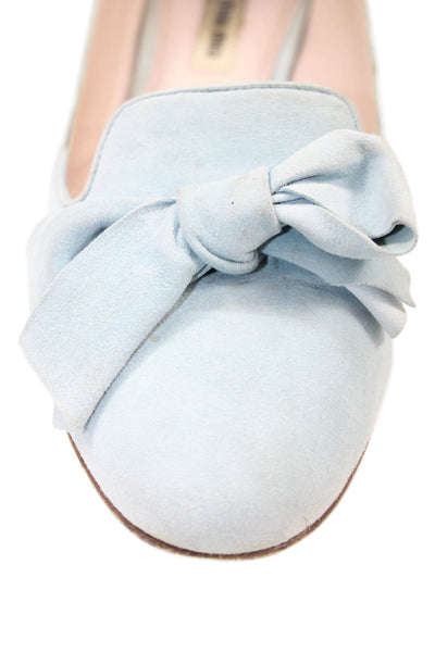 Miu Miu Womens Suede Bow Accent Rhinestoned Heel Flats Blue Size 38