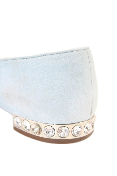 Miu Miu Womens Suede Bow Accent Rhinestoned Heel Flats Blue Size 38
