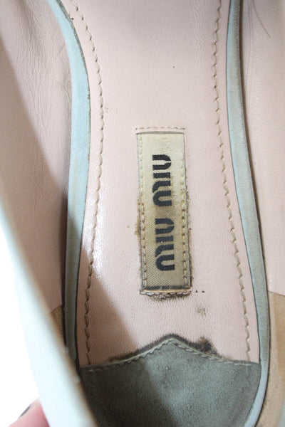 Miu Miu Womens Suede Bow Accent Rhinestoned Heel Flats Blue Size 38