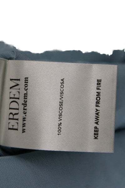 Erdem Womens Fit & Flare Dress Light Blue Silk Floral Long Sleeve Size 2