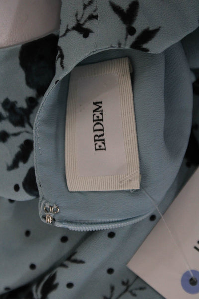 Erdem Womens Fit & Flare Dress Light Blue Silk Floral Long Sleeve Size 2