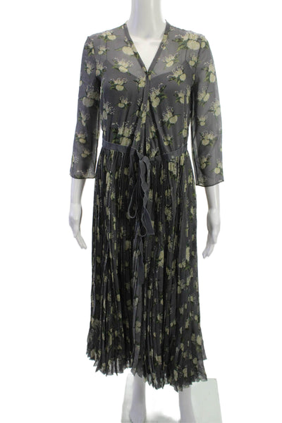 Christian Dior Women Maxi Floral Silk Midi Dress Dark Gray 3/4 Sleeve Size 6