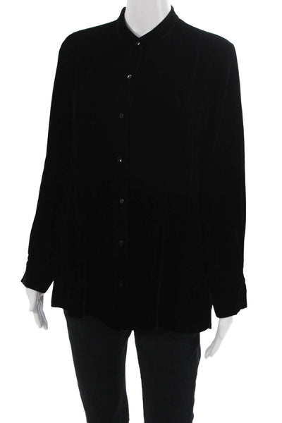 Eileen Fisher Women Black Mock Neck Button Up Long Sleeve Blouse Size S