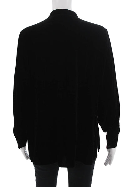 Eileen Fisher Women Black Mock Neck Button Up Long Sleeve Blouse Size S
