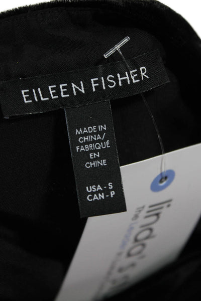 Eileen Fisher Women Black Mock Neck Button Up Long Sleeve Blouse Size S