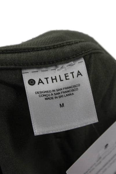 Athleta Mens Green Polyester Crew Neck Long Sleeve Army T-Shirt Size M