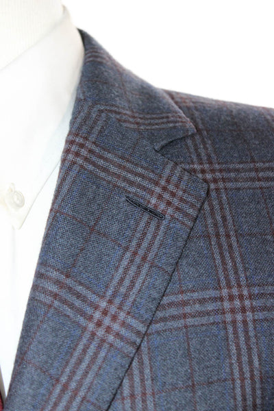 Michael Andrews Mens Dark Blue Plaid Wool Blazer Collared Button Size 38