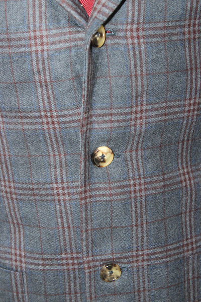 Michael Andrews Mens Dark Blue Plaid Wool Blazer Collared Button Size 38