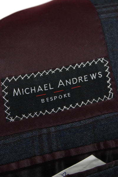 Michael Andrews Mens Dark Blue Plaid Wool Blazer Collared Button Size 38