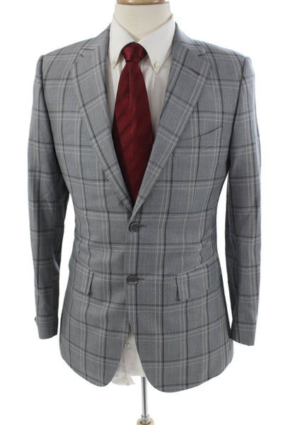 Michael Andrews Mens Gray Plaid 100% Wool Suit Jacket Size 38