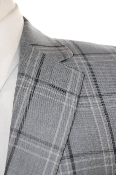 Michael Andrews Mens Gray Plaid 100% Wool Suit Jacket Size 38