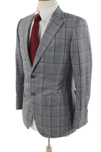 Michael Andrews Mens Gray Plaid 100% Wool Suit Jacket Size 38