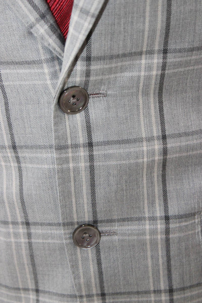 Michael Andrews Mens Gray Plaid 100% Wool Suit Jacket Size 38