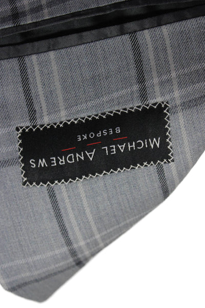 Michael Andrews Mens Gray Plaid 100% Wool Suit Jacket Size 38