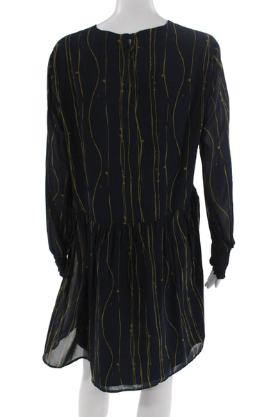 Y.A.S Women A-Line Shift Dress Dark Blue Striped Long Sleeve Round Neck Size L