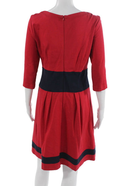 Nanette Lepore Women Fit & Flare Dress Red 3/4 Sleeve Round Neck Zip Size 8