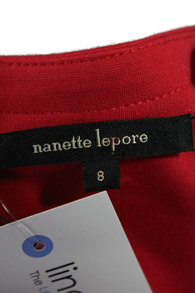 Nanette Lepore Women Fit & Flare Dress Red 3/4 Sleeve Round Neck Zip Size 8