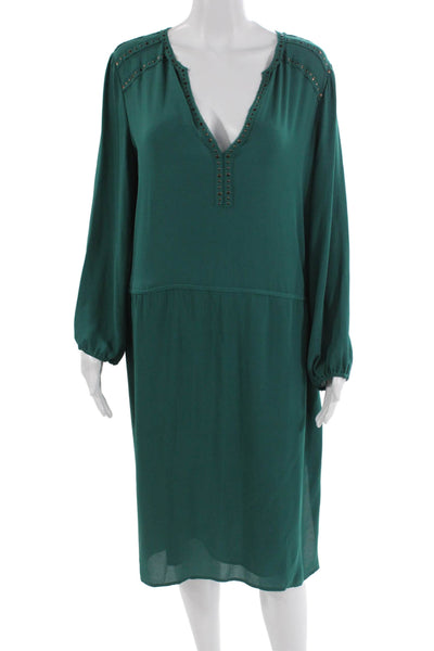 BCBGMAXAZRIA Womens Shift Dress Green V-Neck Long Sleeve Midi Size L