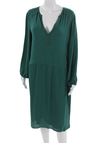 BCBGMAXAZRIA Womens Shift Dress Green V-Neck Long Sleeve Midi Size L