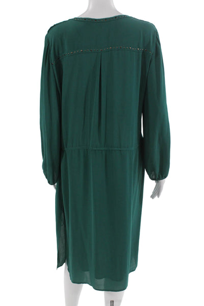 BCBGMAXAZRIA Womens Shift Dress Green V-Neck Long Sleeve Midi Size L
