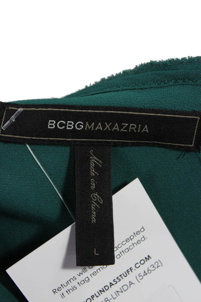 BCBGMAXAZRIA Womens Shift Dress Green V-Neck Long Sleeve Midi Size L