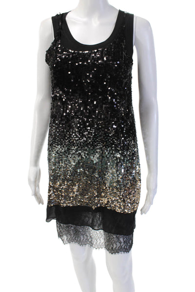 BCBGMAXAZRIA Women Shift Dress Black Silk Sleeveless Short Size XS