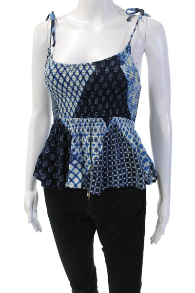 Aqua Women Cropped Camisole Dark Blue Geometric Rayon Square Neck Boho Size XS