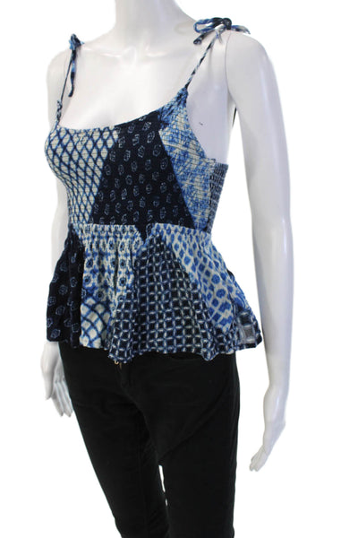Aqua Women Cropped Camisole Dark Blue Geometric Rayon Square Neck Boho Size XS