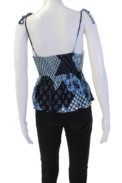 Aqua Women Cropped Camisole Dark Blue Geometric Rayon Square Neck Boho Size XS