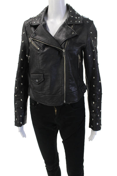 Zara Basic Women Biker Motorcycle Jacket Black Faux Leather Button Size M