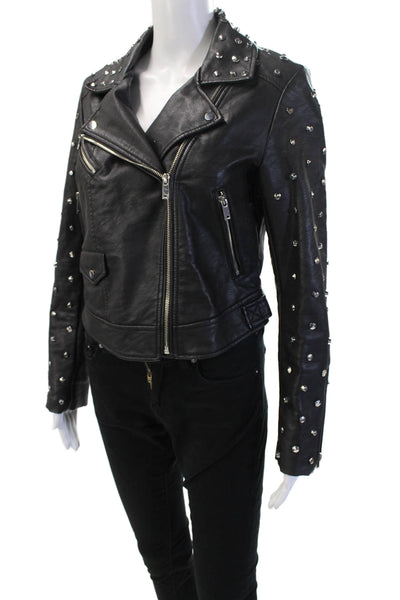 Zara Basic Women Biker Motorcycle Jacket Black Faux Leather Button Size M