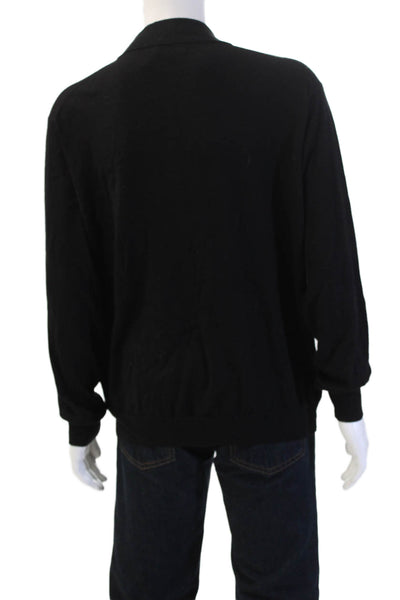 Peter Millar Mens Pullover Sweater Black Mock Neck Zip Merino Lyocell Size XL
