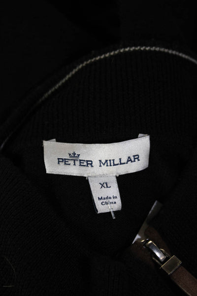 Peter Millar Mens Pullover Sweater Black Mock Neck Zip Merino Lyocell Size XL