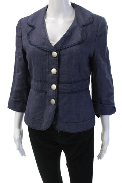 Cynthia Cynthia Steffe Womens Linen Dark Blue V-Neck 3/4 Sleeve Blazer Size 6