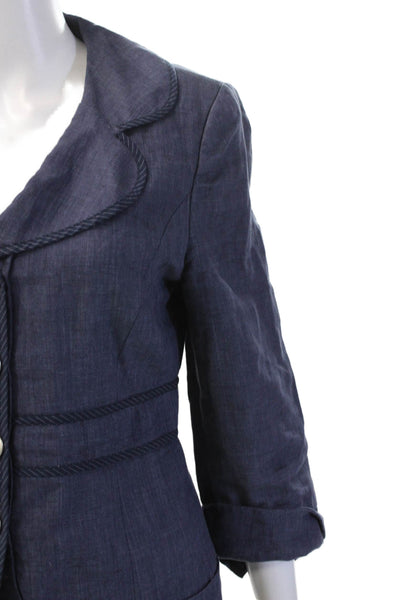 Cynthia Cynthia Steffe Womens Linen Dark Blue V-Neck 3/4 Sleeve Blazer Size 6