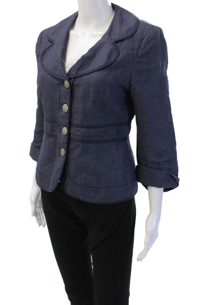 Cynthia Cynthia Steffe Womens Linen Dark Blue V-Neck 3/4 Sleeve Blazer Size 6