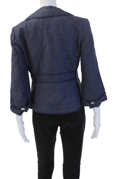 Cynthia Cynthia Steffe Womens Linen Dark Blue V-Neck 3/4 Sleeve Blazer Size 6