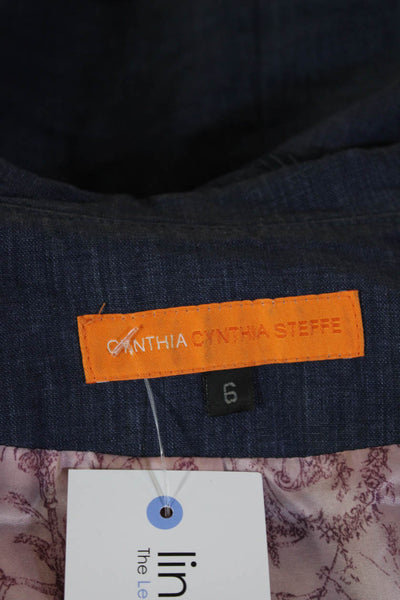 Cynthia Cynthia Steffe Womens Linen Dark Blue V-Neck 3/4 Sleeve Blazer Size 6