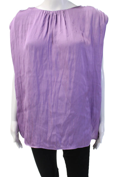 MNG Women Satin Purple Sleeveless Tunic Round Neck Solid Spring Plus Size 12