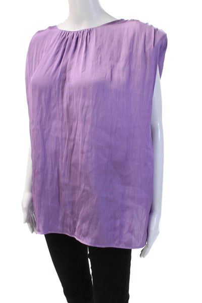 MNG Women Satin Purple Sleeveless Tunic Round Neck Solid Spring Plus Size 12