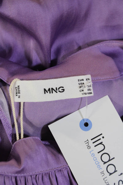MNG Women Satin Purple Sleeveless Tunic Round Neck Solid Spring Plus Size 12