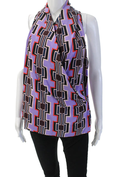 Trina Turk Women Sleeveless Silk Geometric Blouse Black Size M